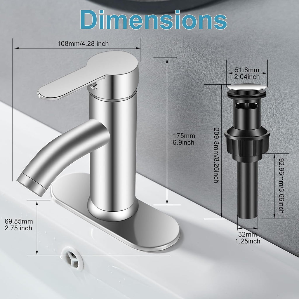 Bathroom Faucet 1 Hole, Brushed Nickel Vanity Faucet,Single Handle
