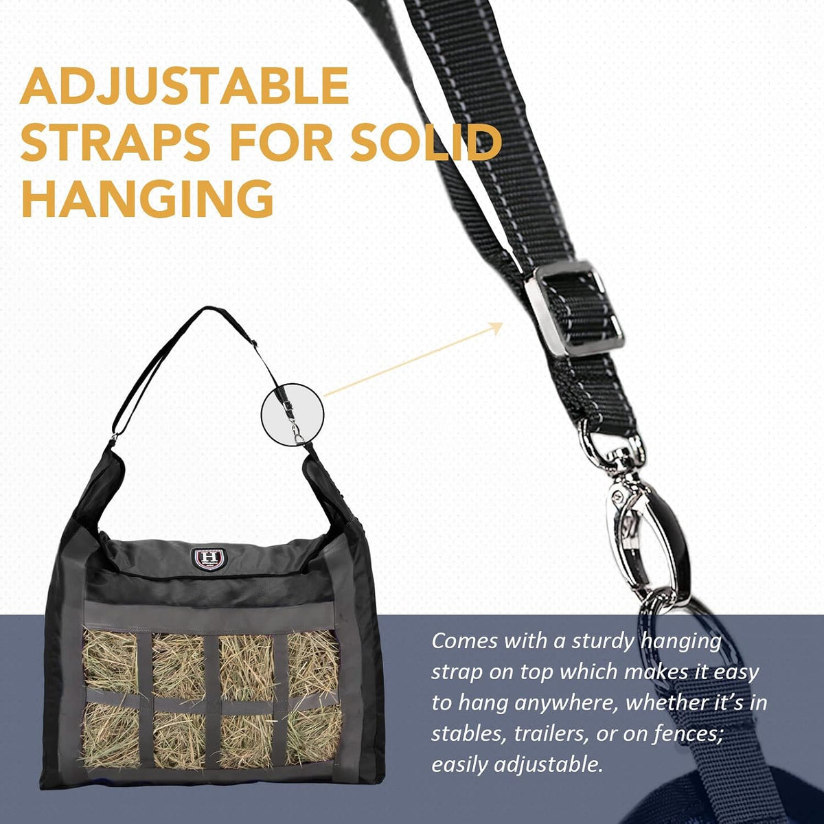 Premium Durable Slow Feed Horse Hay Bags Oxford Cloth Heavy Duty Large Capacity Horse Feeding Bag-Black