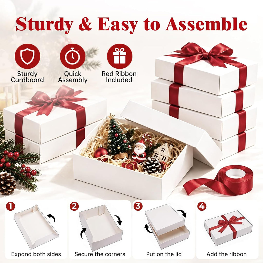 Gift Boxes with Lids for Presents, 14-Pack 17x11x4 Shirt Boxes with Ribbon