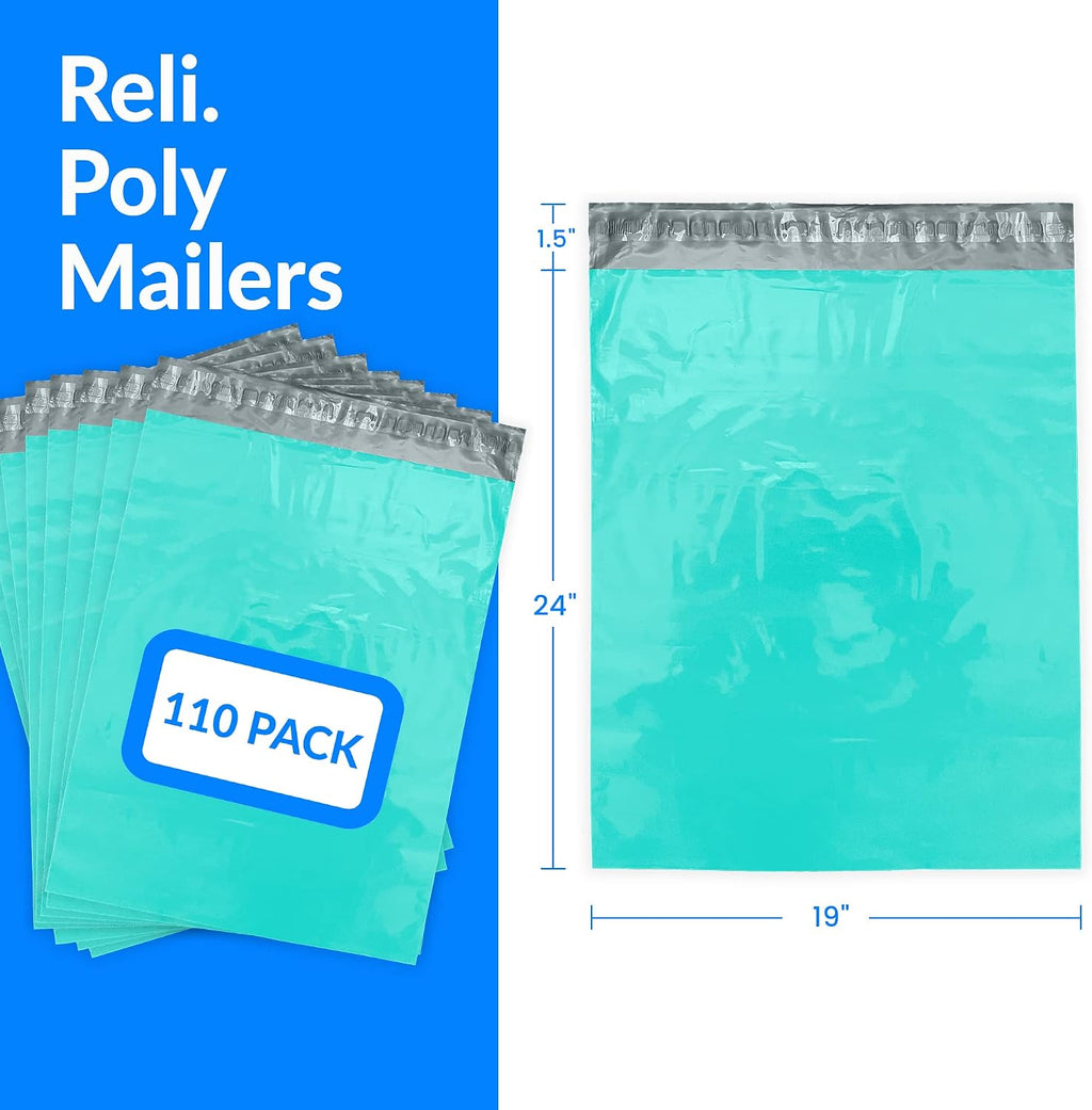 (110 Pcs) Poly Mailers 19x24" | Shipping Bags for Clothing | Teal