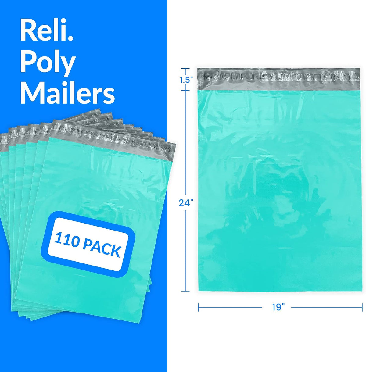 (110 Pcs) Poly Mailers 19x24" | Shipping Bags for Clothing | Teal