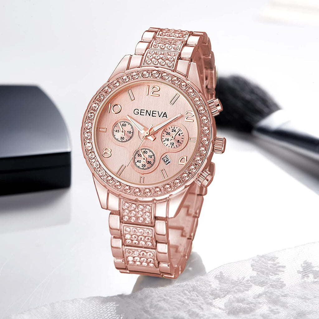 Luxury Unisex Crystal Diamond Watches Quartz Digital Calendar Rose Gold Silver Stainless Steel Watch