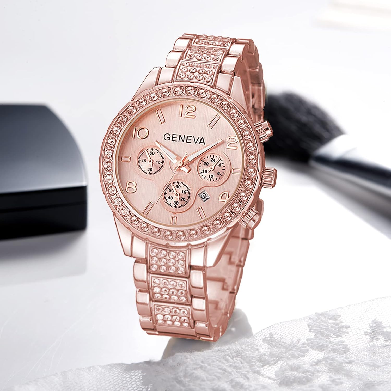Luxury Unisex Crystal Diamond Watches Quartz Digital Calendar Rose Gold Silver Stainless Steel Watch
