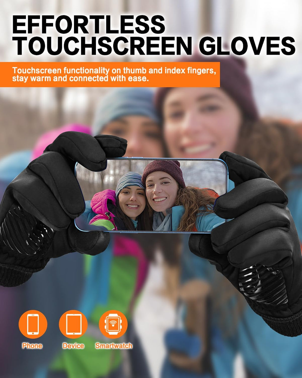 Waterproof Winter Gloves with Cotton Layer and Soft Smooth Lining | Touchscreen Fingers for Easy Phone Use, Water