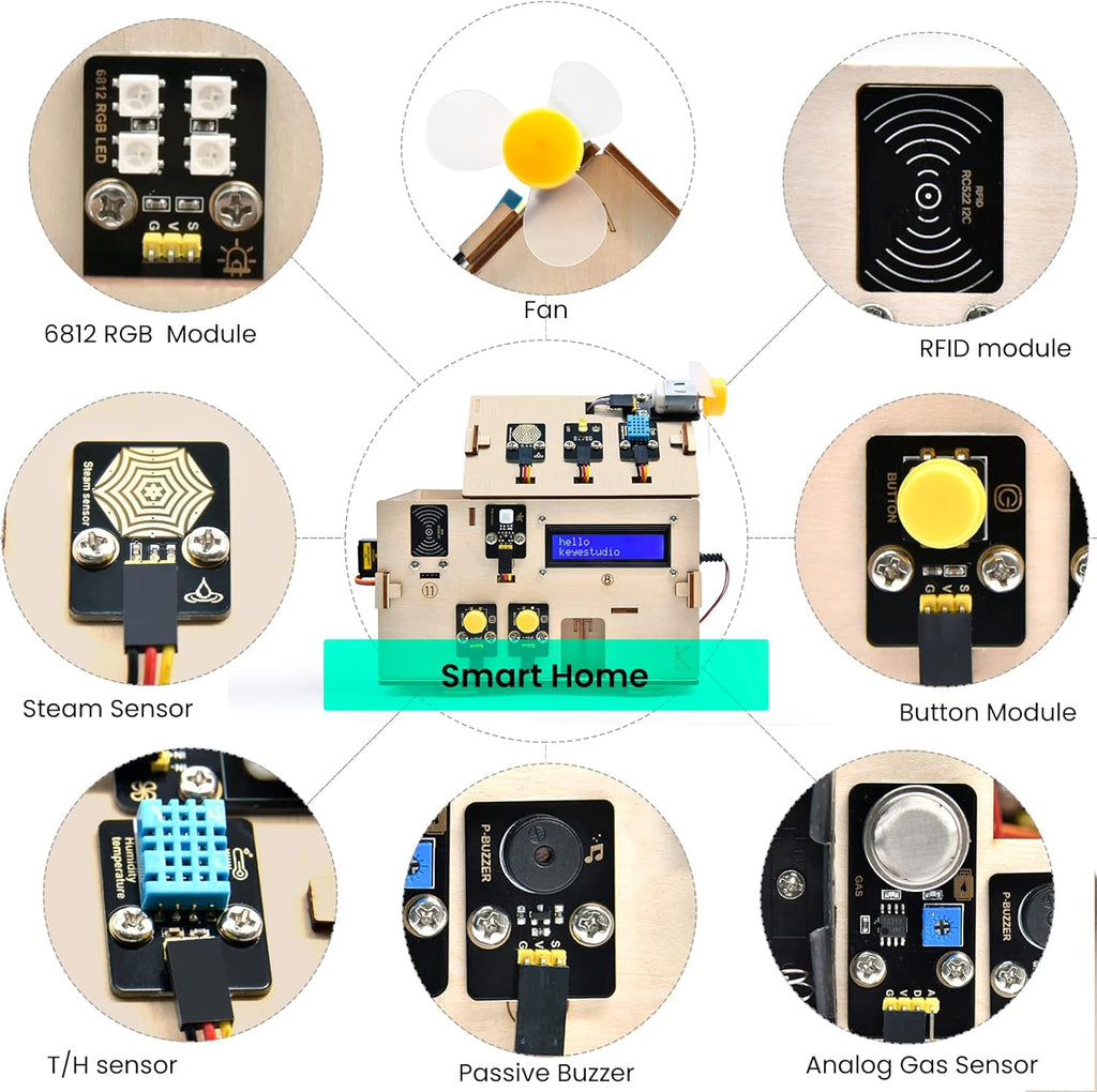 IOT ESP32 Smart Home Starter Kit for Arduino and Python,Electronics Home Automation Coding Kit, Wooden House DIY