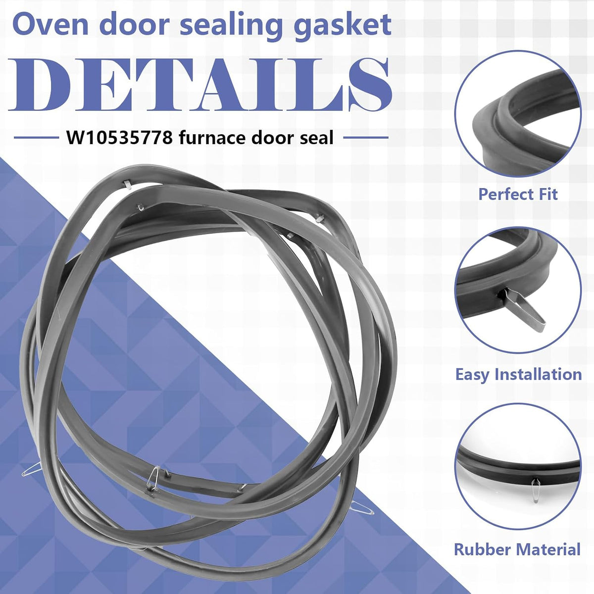 W10535778 WPW10535778 Range Oven Door Seal Gasket Fits for Whirlpool