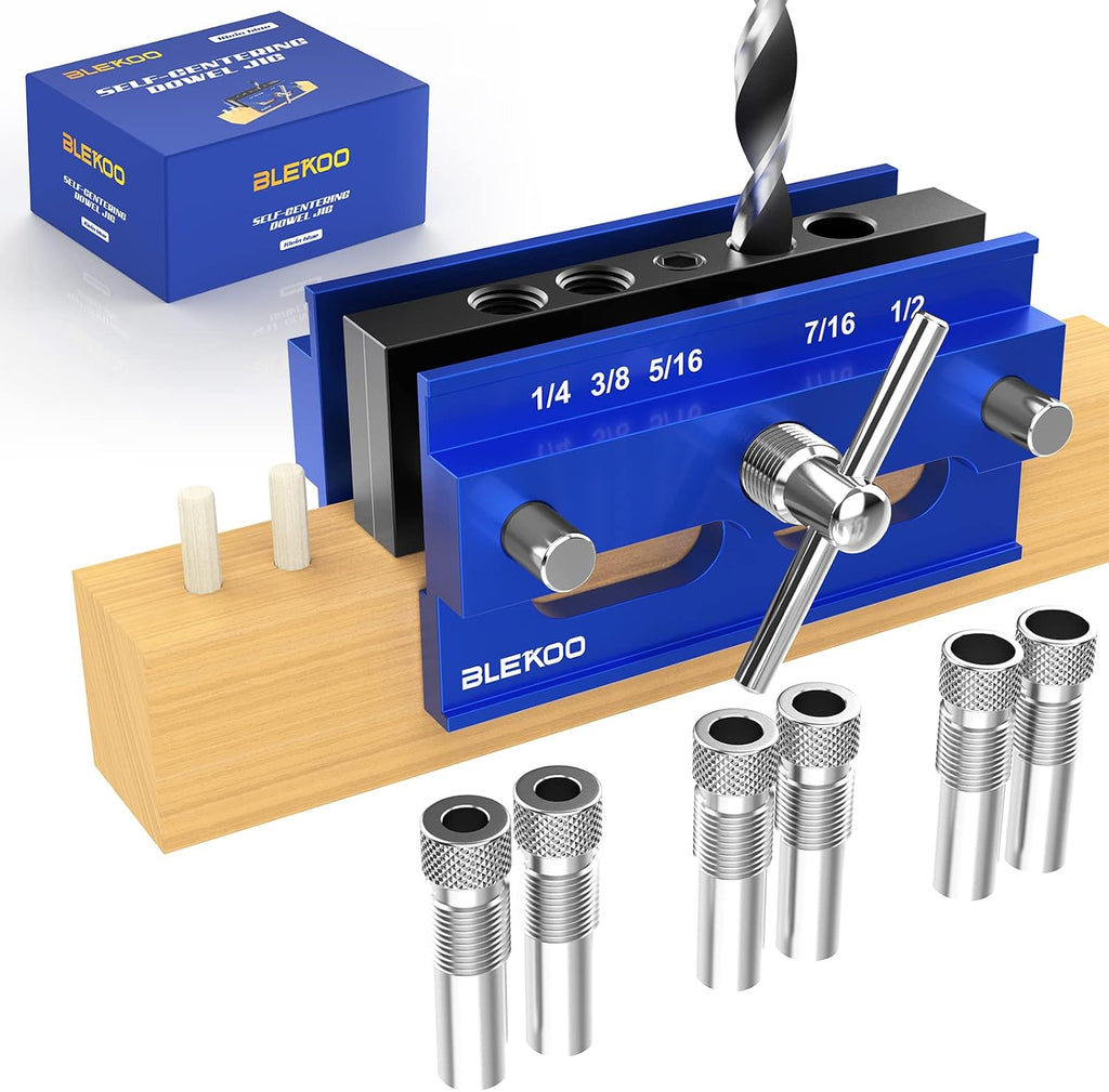 Self Centering Doweling Jig Kit, Drill Jig For Straight Holes Biscuit Joiner Set With 6 Drill Guide Bushings