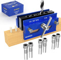 Self Centering Doweling Jig Kit, Drill Jig For Straight Holes Biscuit Joiner Set With 6 Drill Guide Bushings