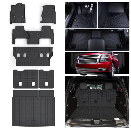 Floor Mats for Chevy Chevrolet Tahoe & GMC Yukon (Not XL) 2015-2020 & Trunk Mat & Backrest Mat TPE All Weather