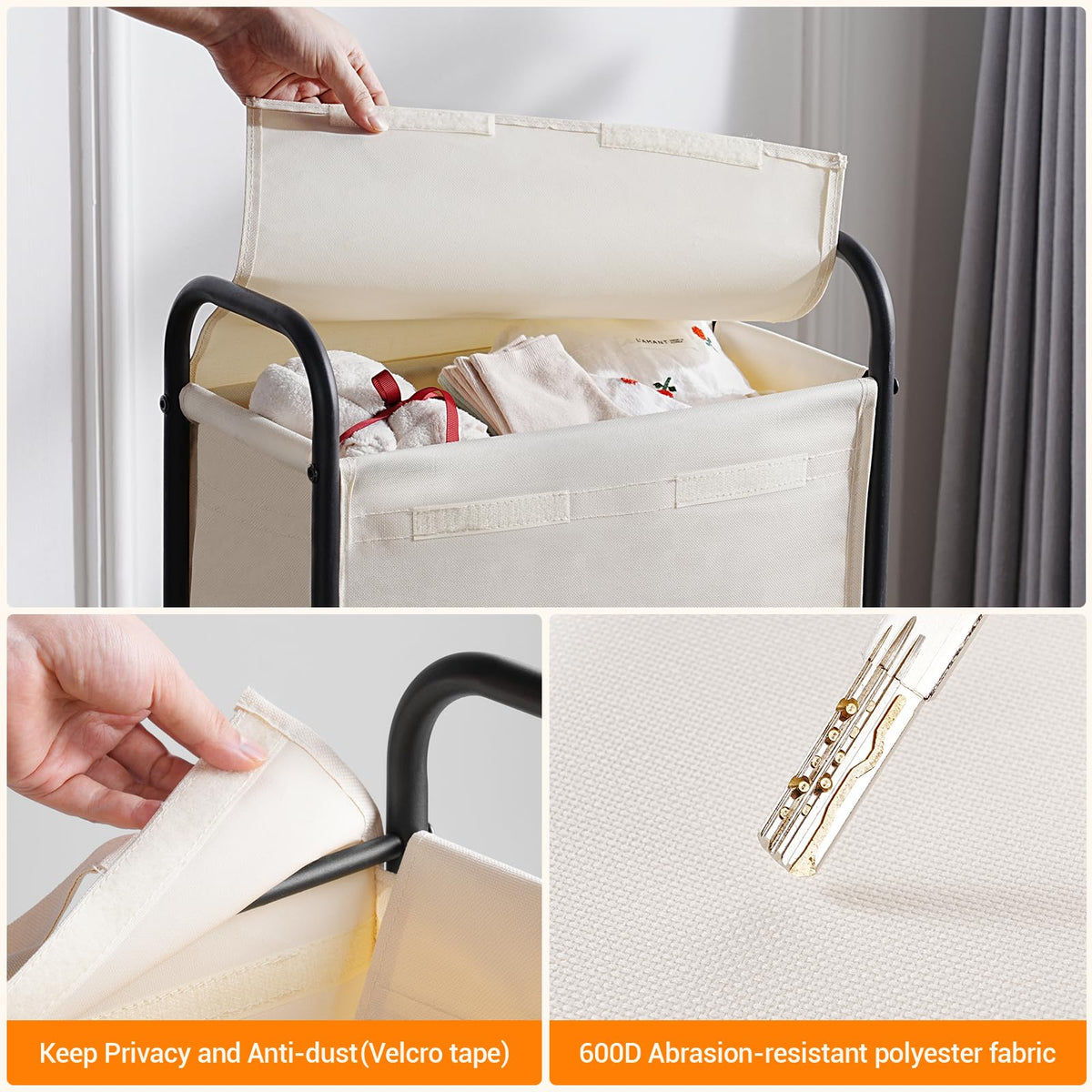 Slim Laundry Hamper with Lid & Wheels, 50L Rolling Laundry Basket