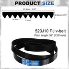 uxcell 2Pcs 520J10 PJ V-Ribbed Belt 10 Ribs 52" L x 0.92" W x 0.14" H, EPDM