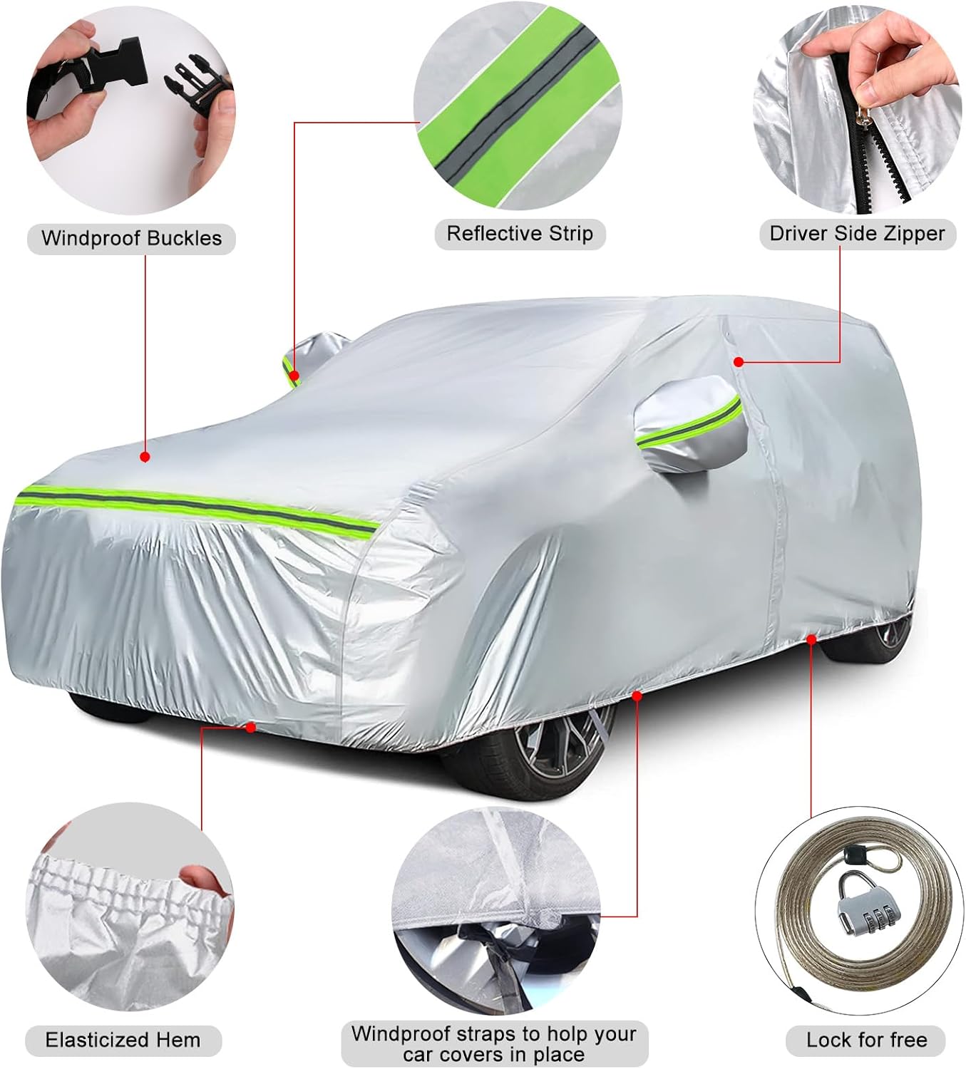 Waterproof Car Covers Replace for 2002-2024 Toyota 4Runner, 6 Layers Sliver All Weather Custom-fit Car Cover with