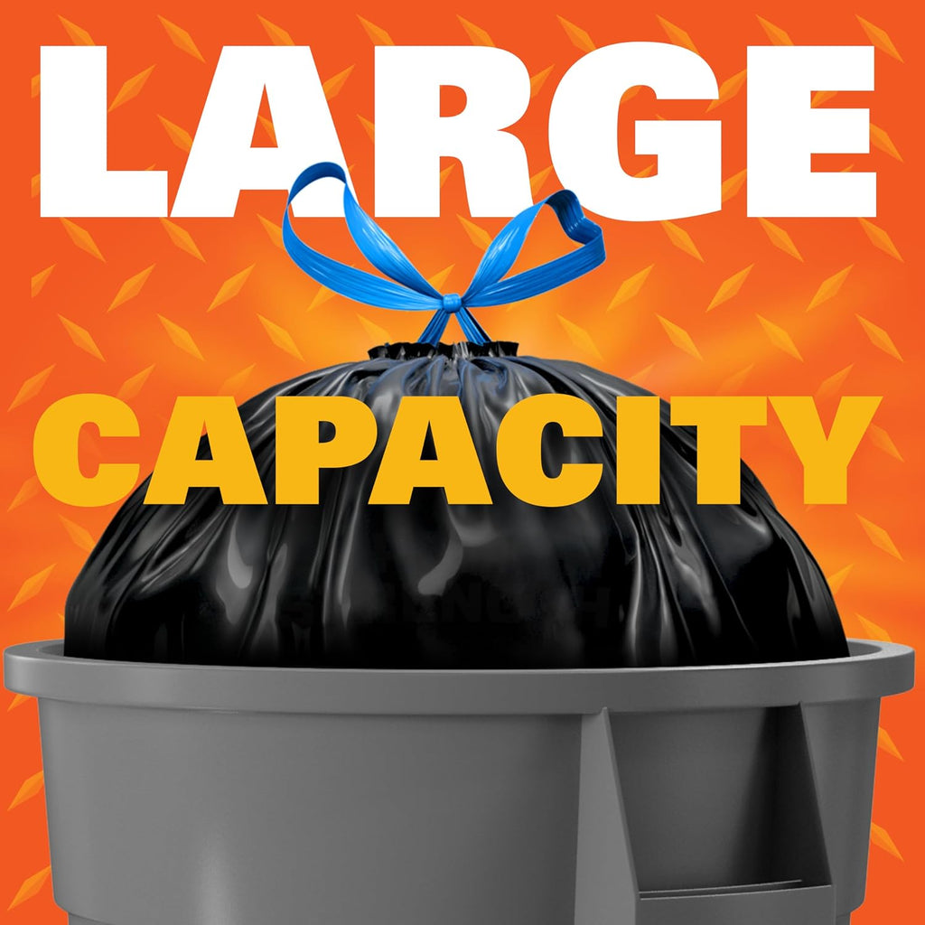 Strong 30 Gallon Trash Bags, Large Trash Bags 30 Gallon Size, Durable Drawstring Enclosure, Resists Punctures, Leaks
