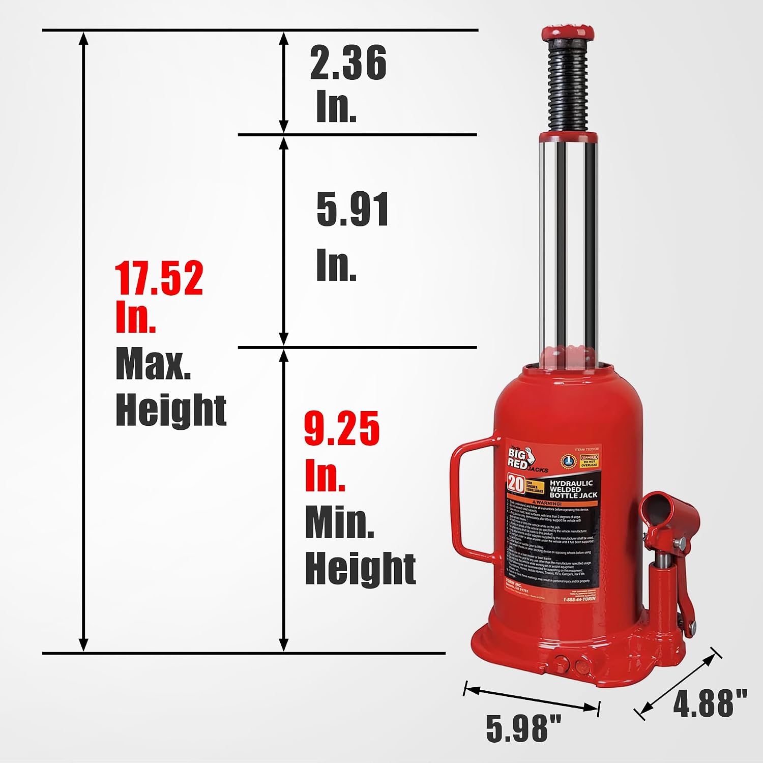 20 Ton (40,000 LBs) Torin Welded Hydraulic Car Bottle Jack for Auto Repair and House Lift, Red, TAM92003B