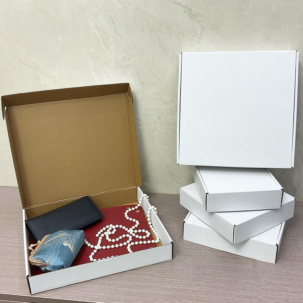 13x11x2 Inch Shipping Boxes Set of 25,White Corrugated Cardboard Mailers