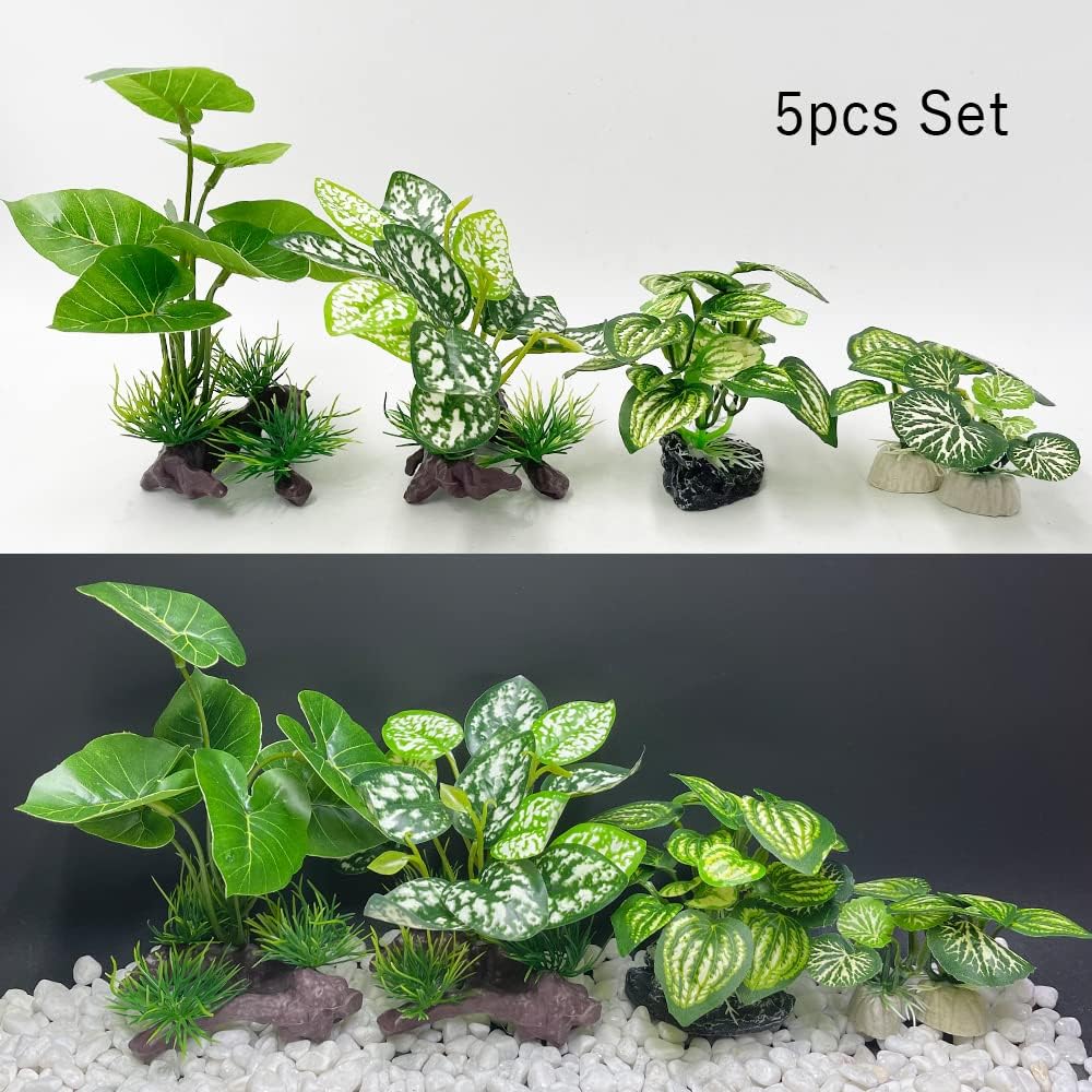 Fish Tank Decorations Aquarium Decoration Ornaments Accessories Betta Fish Hides Cave Rest Soft Leaf (Mix-Leaf-Set-C)