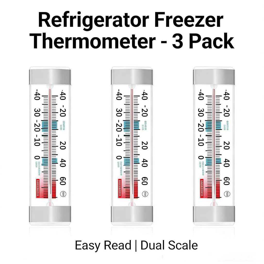 Refrigerator Freezer Thermometer 3 Pack, Easy Read Dial Fridge Thermometer with Hook & Stand, Waterproof for