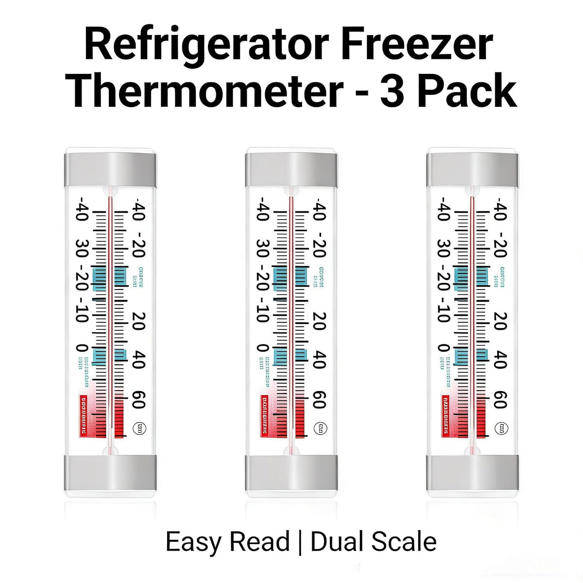 Refrigerator Freezer Thermometer 3 Pack, Easy Read Dial Fridge Thermometer with Hook & Stand, Waterproof for