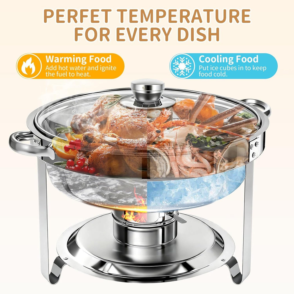 4Pack Round 7QT Stainless Steel Chafing Dishes for Buffet