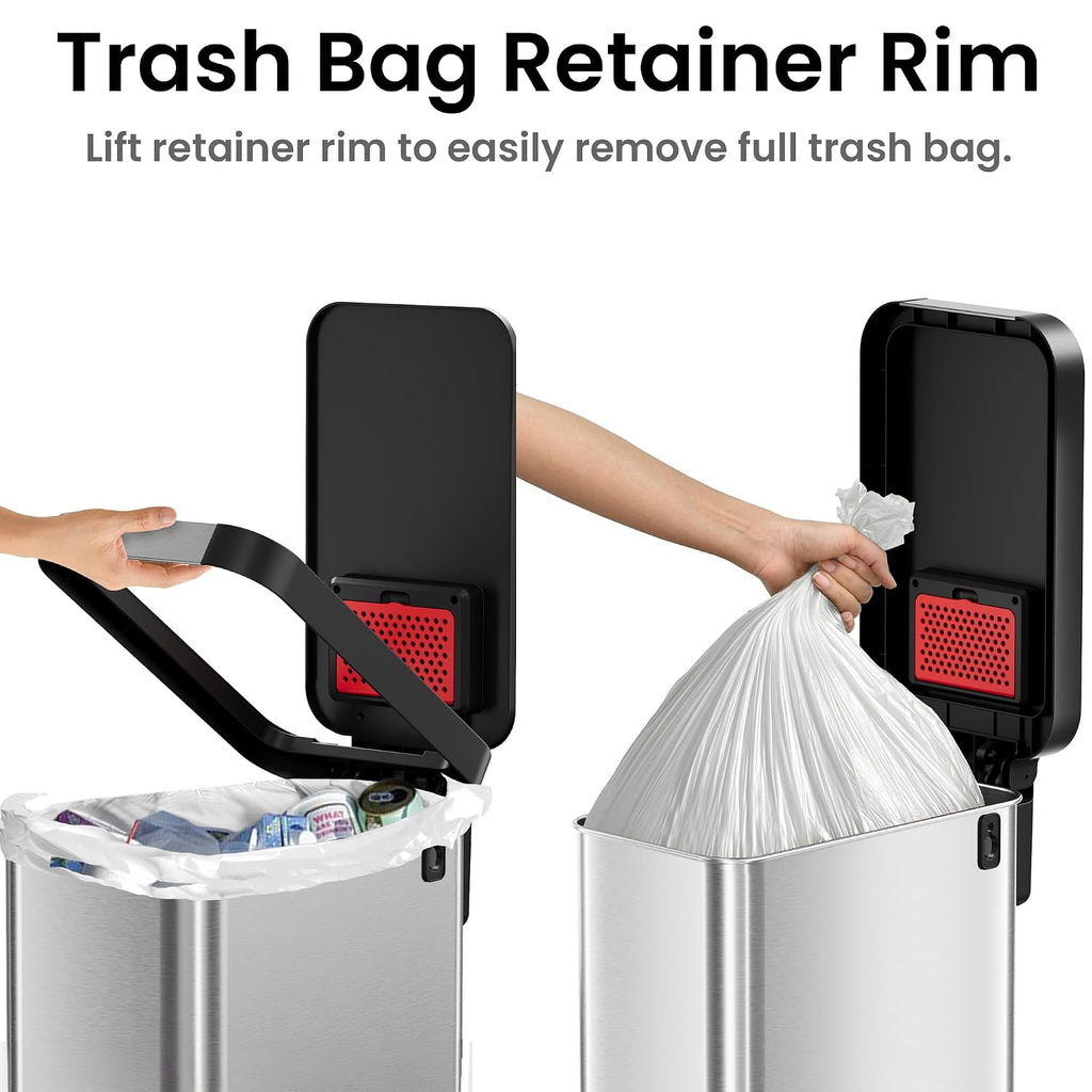 SoftStep EXP 50 Liter / 13.2 Gallon Slim Step Pedal Kitchen Trash Can with Odor Filter, Indoor Recycling Bin, Soft