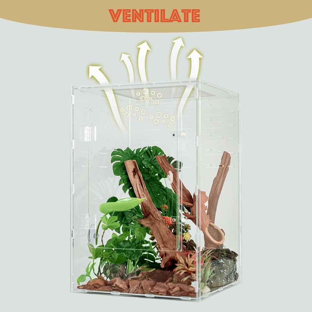 12x12x18 Acrylic Reptile Enclosure - 10 Gal Clear Terrarium | Full acrylic transparency at a larger size without the