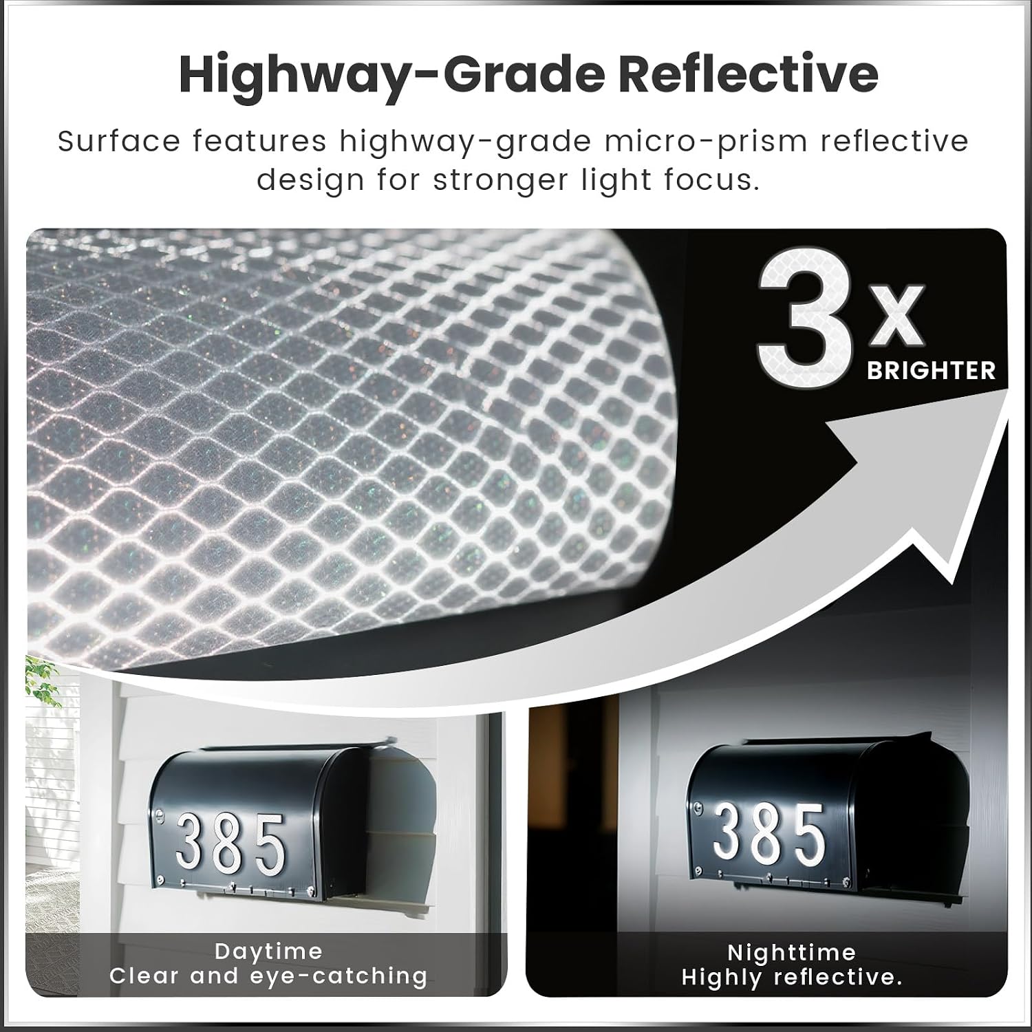 4 Inch Reflective House Numbers for Outside, VONDERSO High-Intensity Reflective Self-adhesive Mailbox Numbers