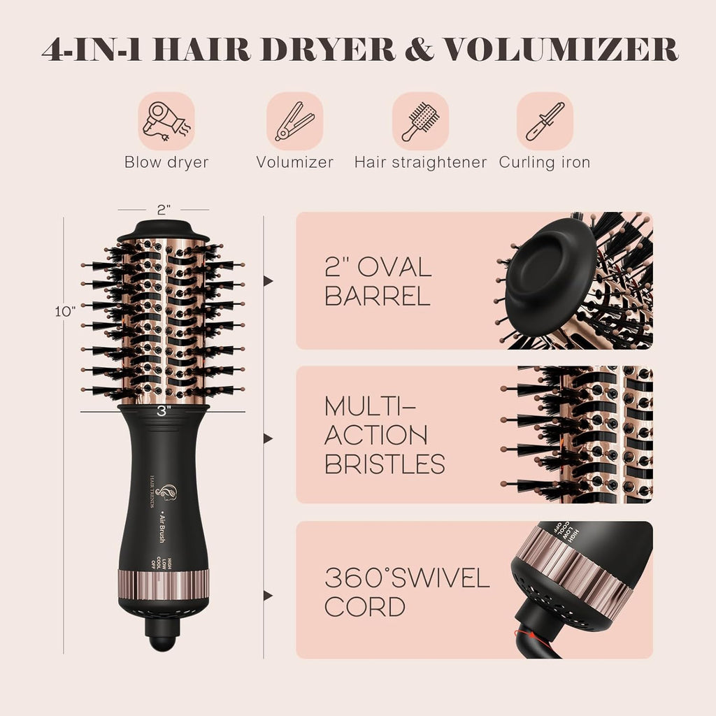120-240V Travel Brush Hair Dryer, Small Hair Straightener Brush with European Plug Adapter for International Travel