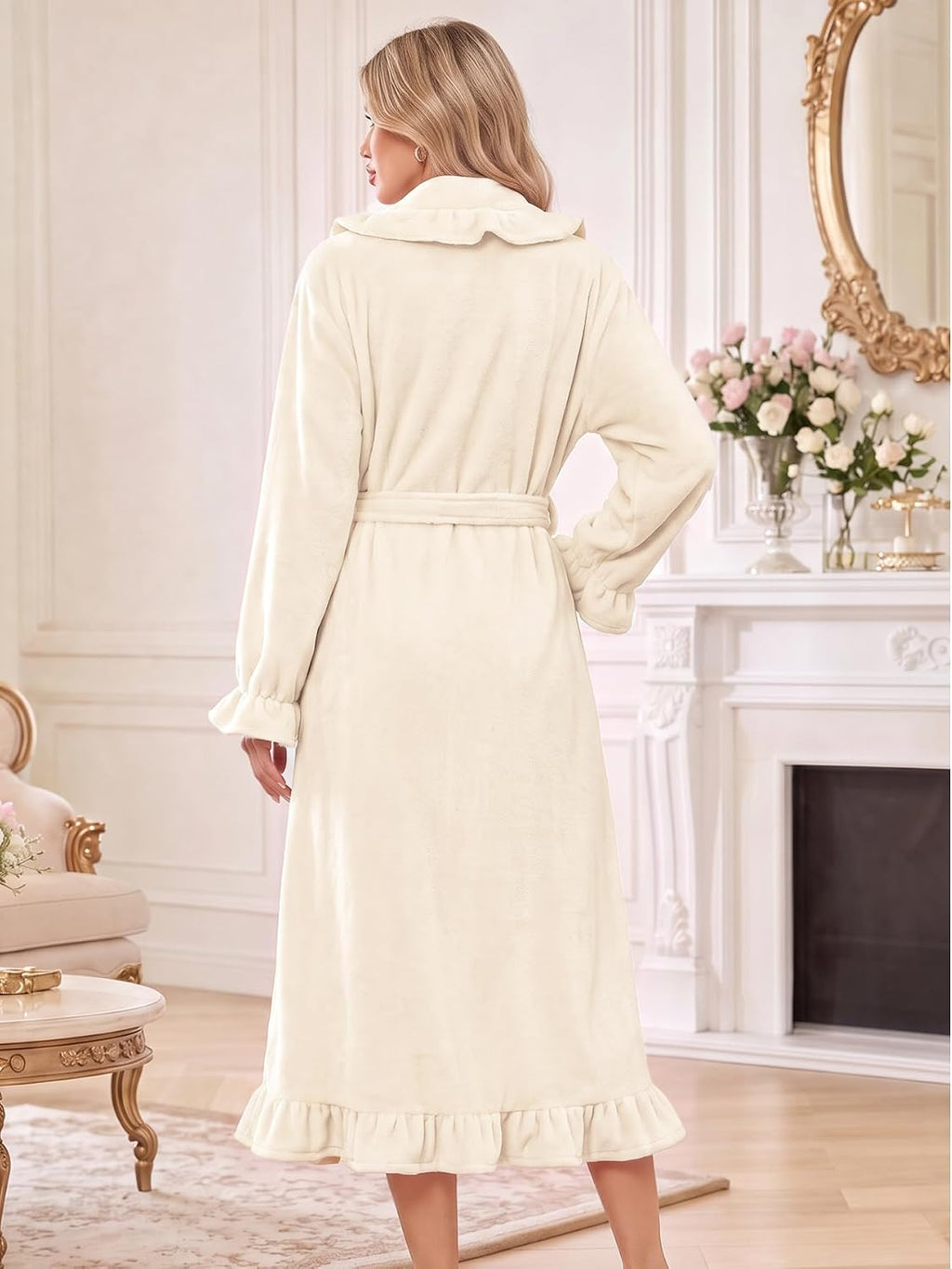 Womens Fluffy Robe Ruffle Plush Fuzzy Long Bathrobes