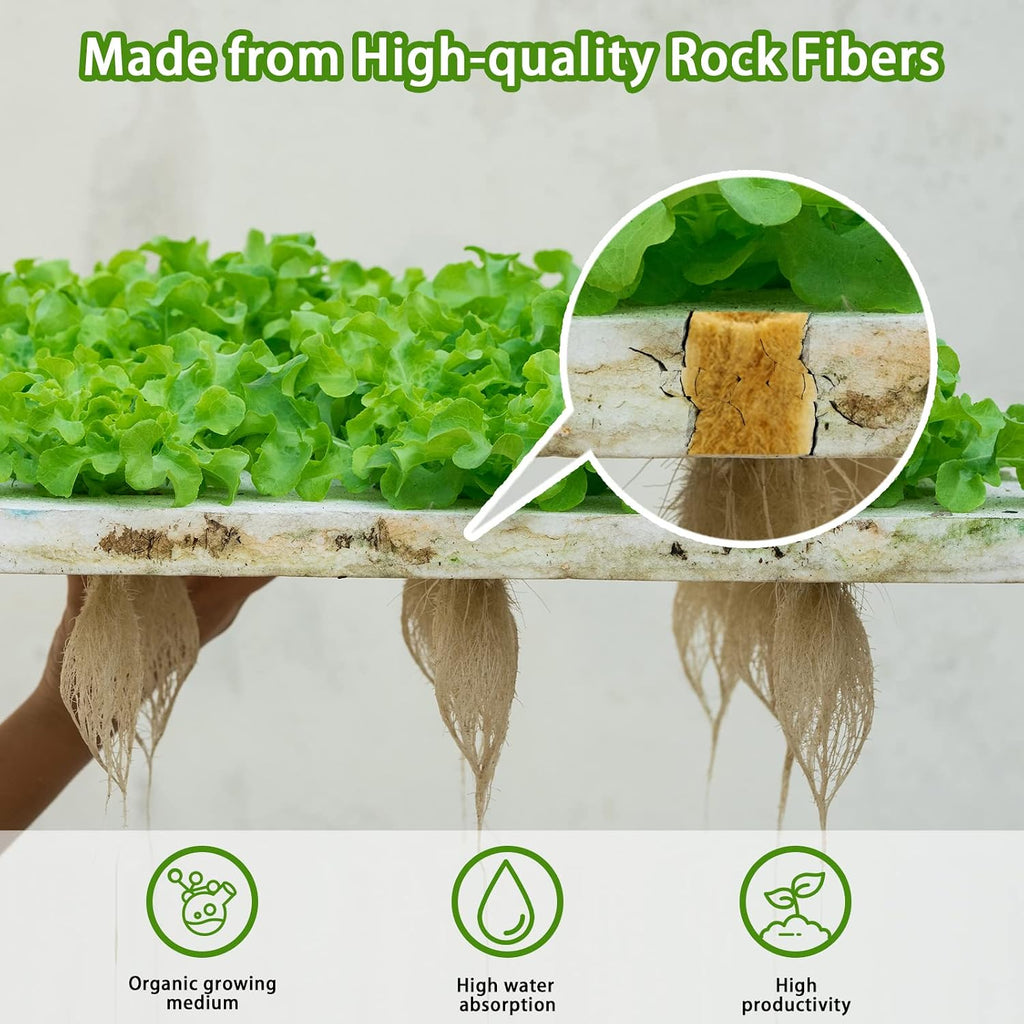 50 Pcs Round Rockwool Starter Plugs, 0.7 x 1 Inch Rockwool Grow Plugs Hydroponics Grow Media Seed Starter Kit Indoor