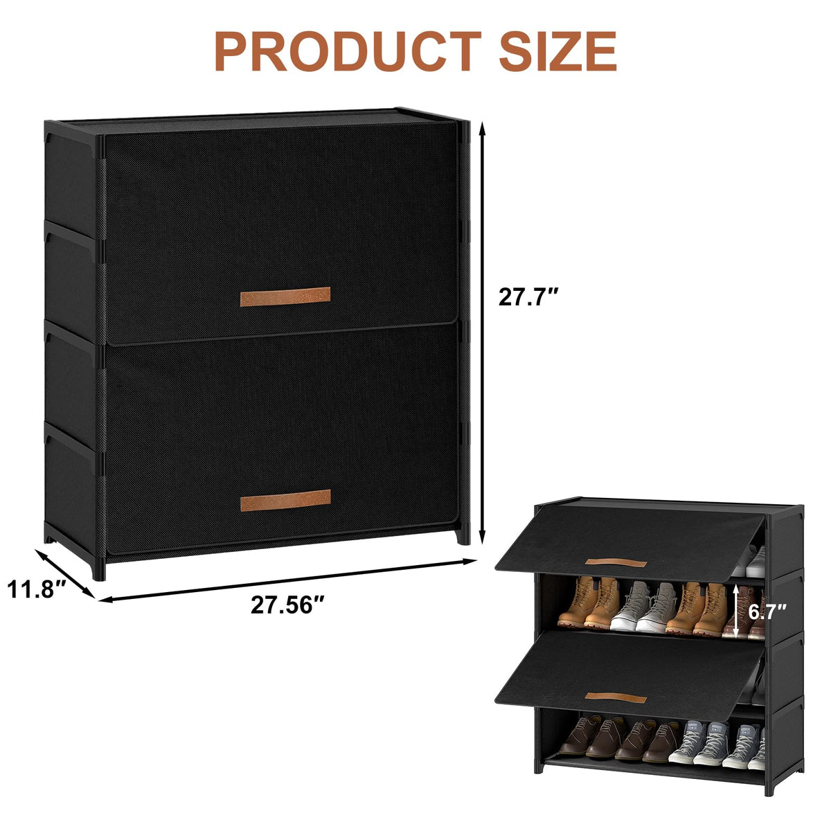 5 Tier Shoe Cabinet with Door, 20-Pair Storage, Black