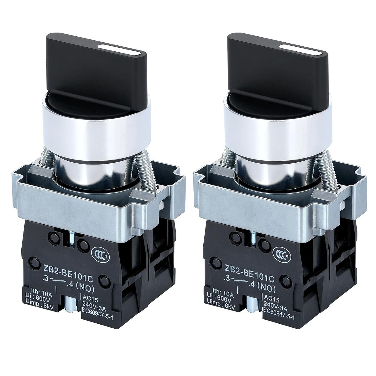 2 Pack 22mm 3 Position Maintained Selector Switch, 2NO 660V 10A