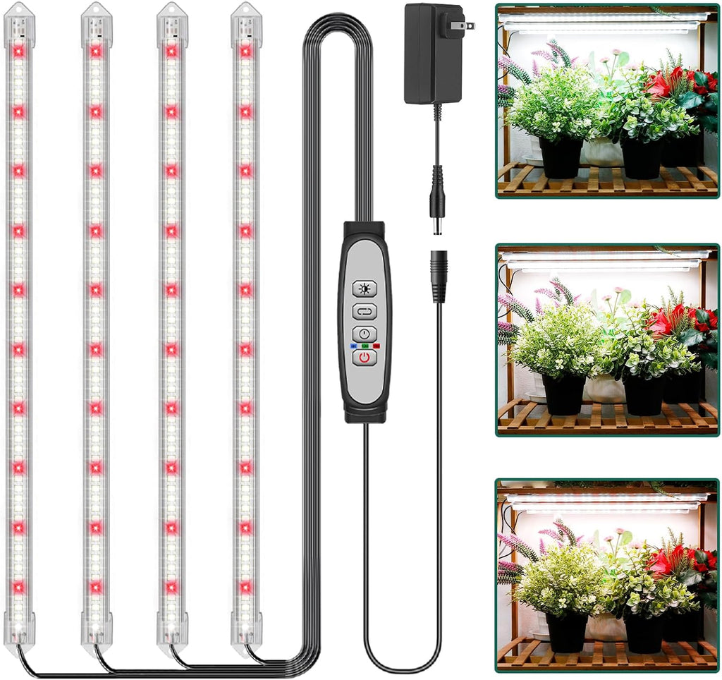 4-Bar Grow Light Strips for Indoor Plants, 16" Plant Lights, 6500K Sunlike Grow Lights with 6/12/18H Timer, 5