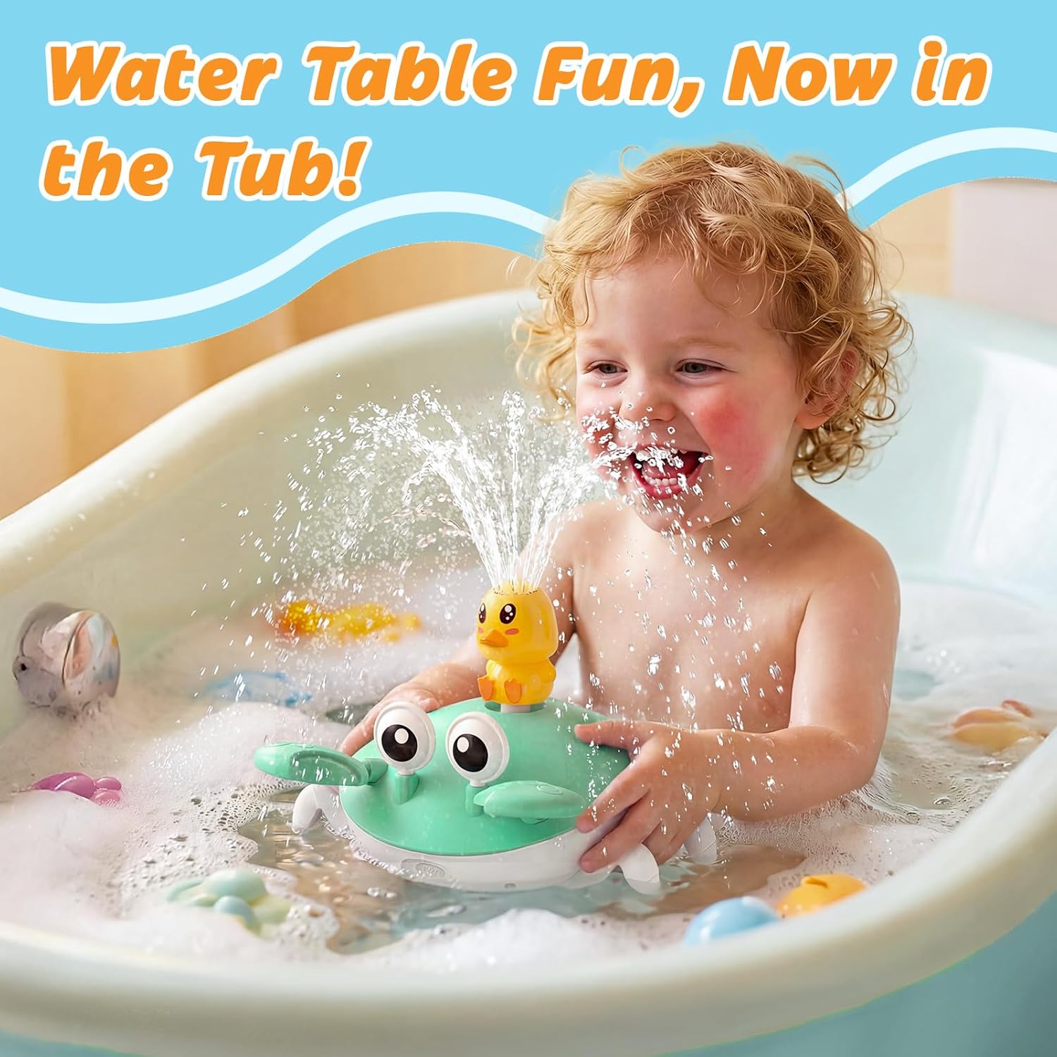 Water Table Pump, 5400mAh Rechargeable Crab Water Pump Toy for Kids age 1-3 with 8Hrs Play time, IP67 Waterproof, 3