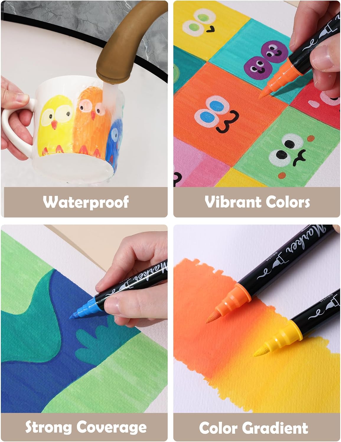 30 Colors Dual Tip Acrylic Paint Markers, Premium Brush&Fine Acrylic Paint Pens for Rock, Wood, Paper, Fabric