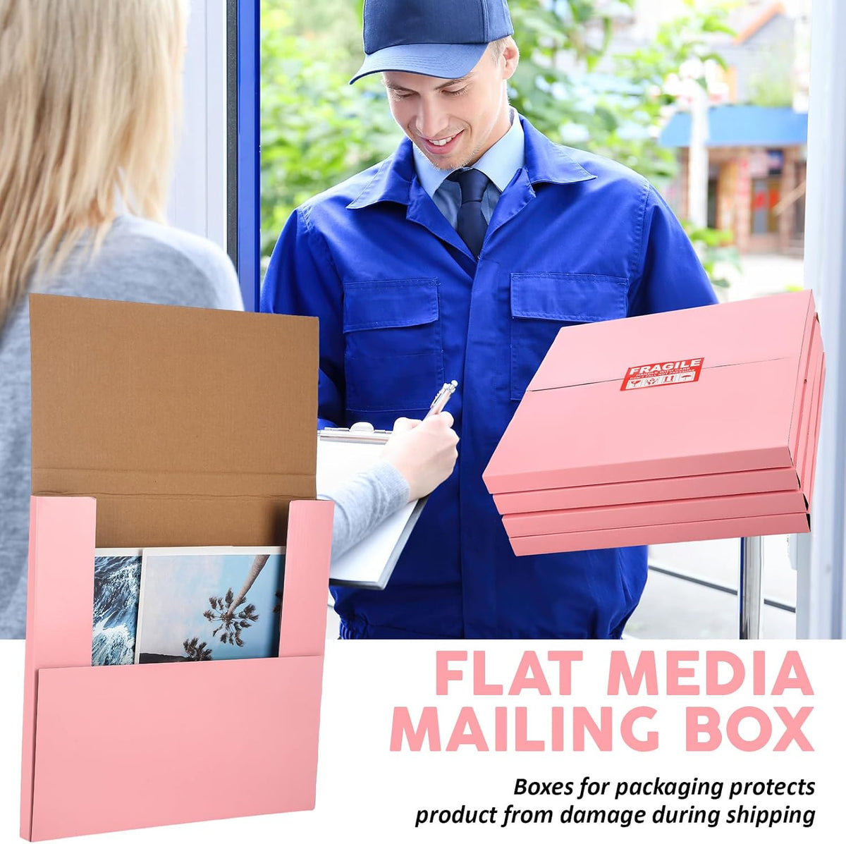 10 Sets 12.6 x 12.6 x 1" Vinyl Record Shipping Boxes, Pink