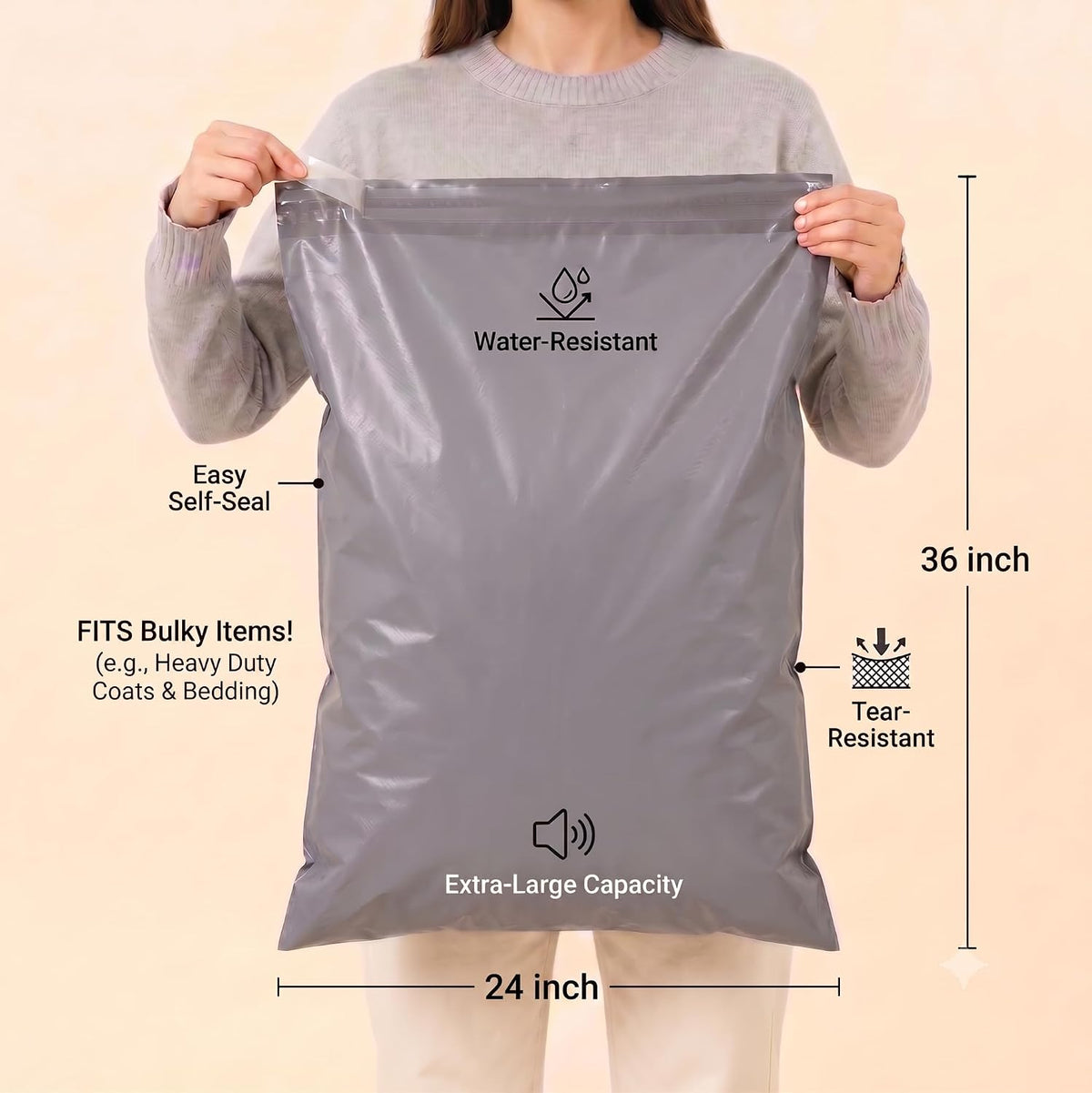Extra Large Poly Mailers 24x36, 5 PCS Large Shipping Bags Bulk for Clothing