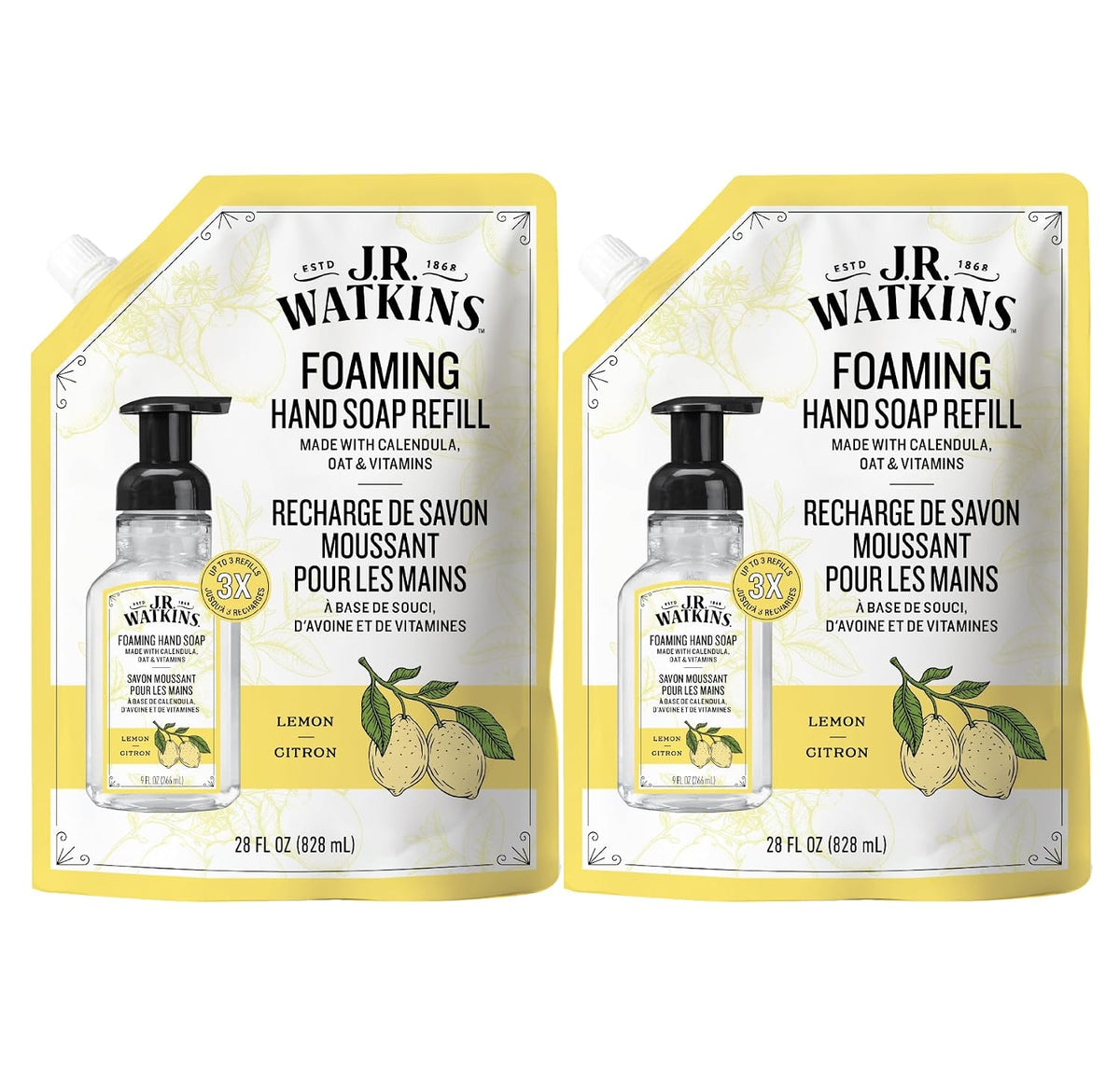 Moisturizing Foam Hand Soap Refill 2 Pack, Lemon, 28 fl oz