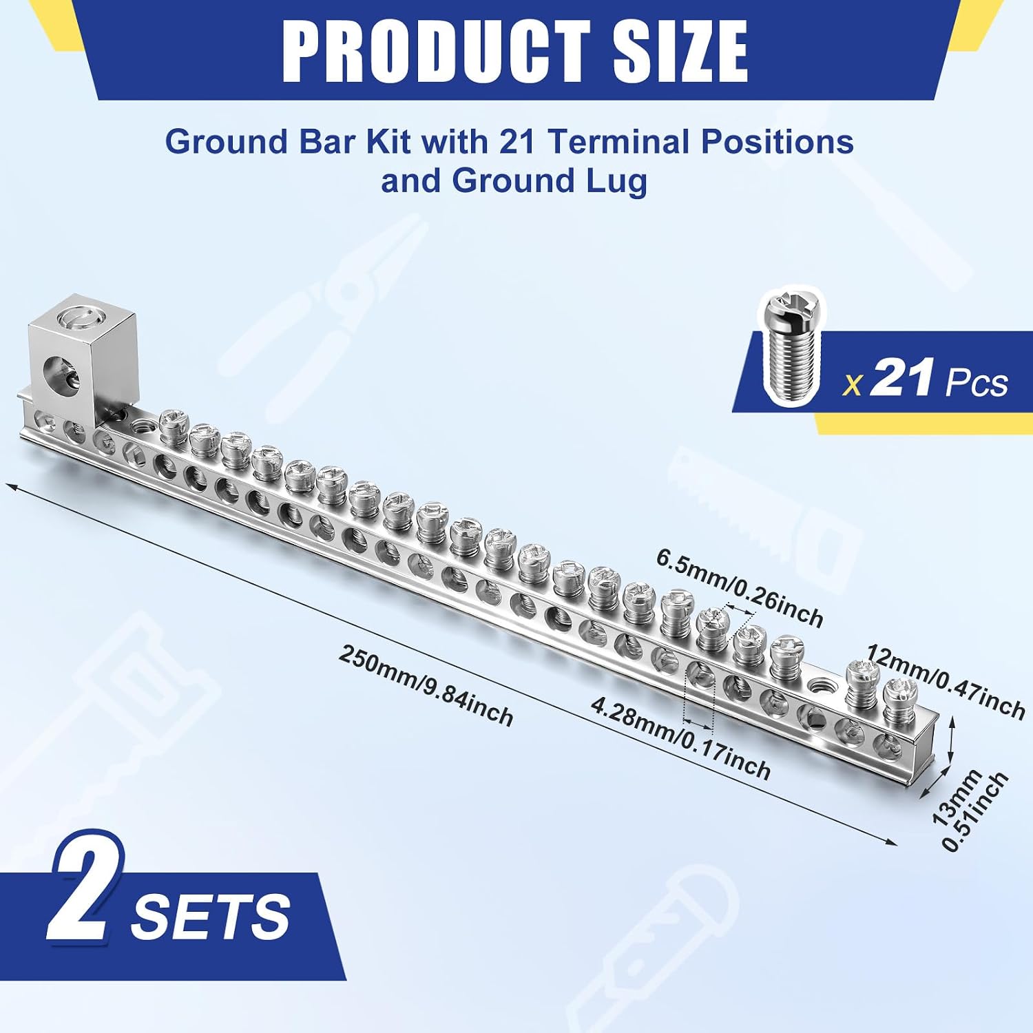 2 Set Ground Bar Kit with 21 Terminal Positions & Ground Lug | Compatible with Square D QO & Homeline, Eaton BR & CH