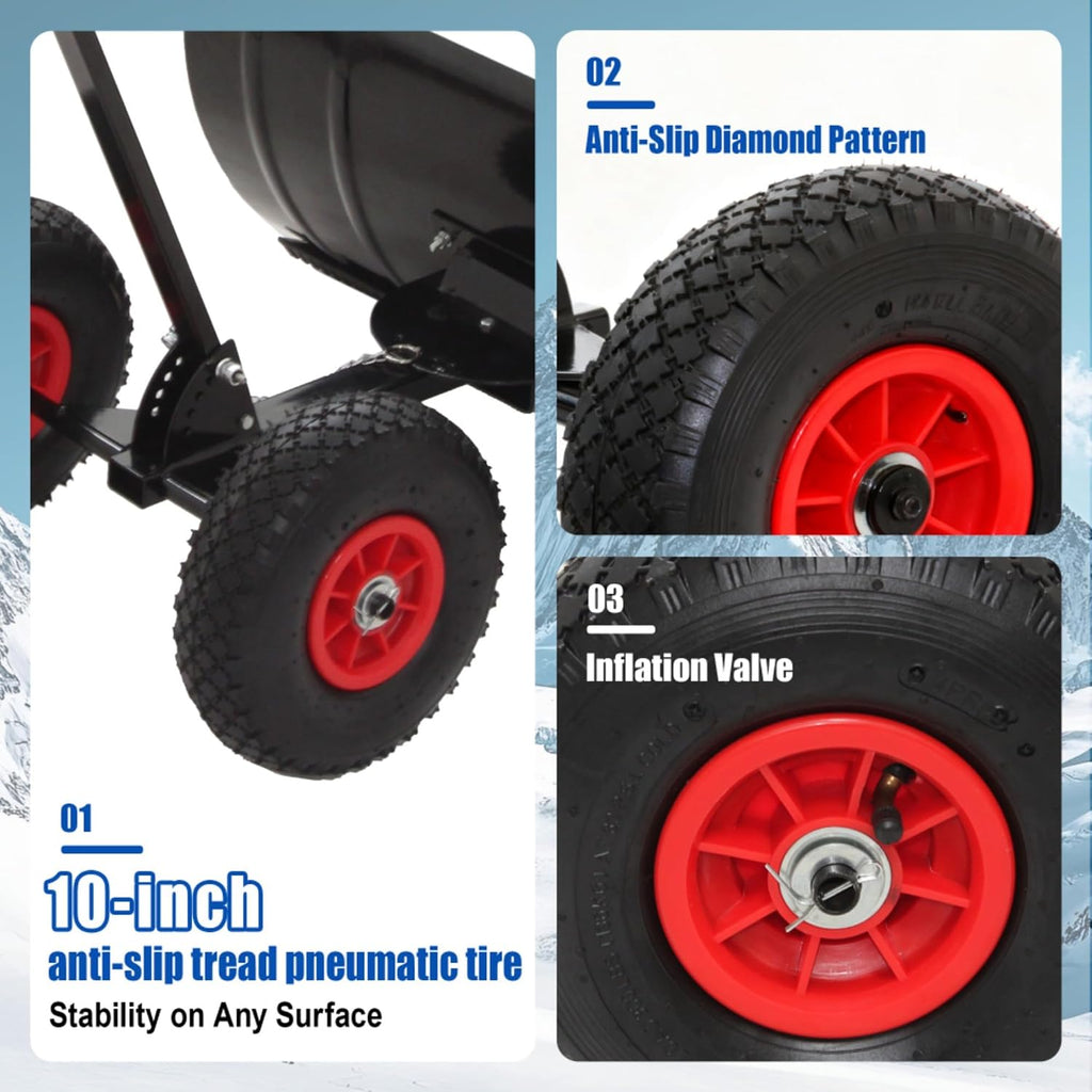 Snow Shovel with Wheels,29" Wide Metal Snow Pusher Shovel with 15" Height &10" Wheels,Adjustable Angle&Height