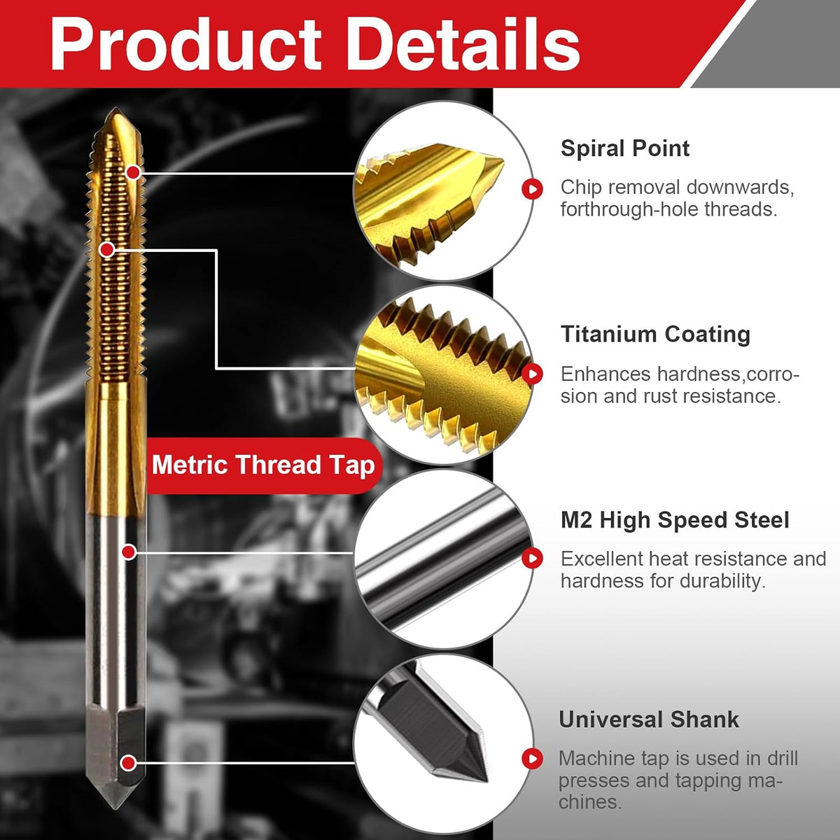 M6 x 1 Tap and 5.0mm Drill Bit Set, HSS M2 Taps and M35 Cobalt Drill Bits
