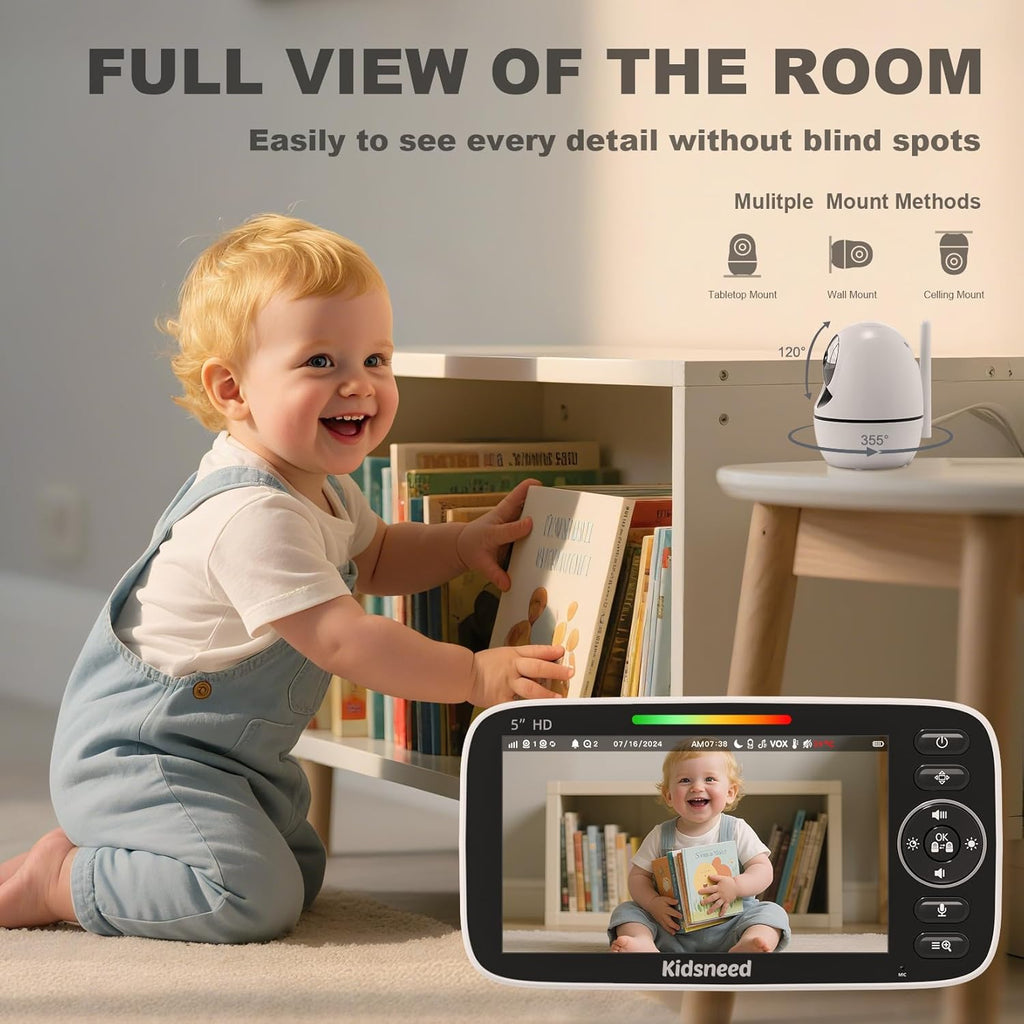 5” Baby Monitor with Camera and Audio No WiFi | 48H Battery Life, Night Vision, Two Way Talk, Remote Pan Tilt Zoom