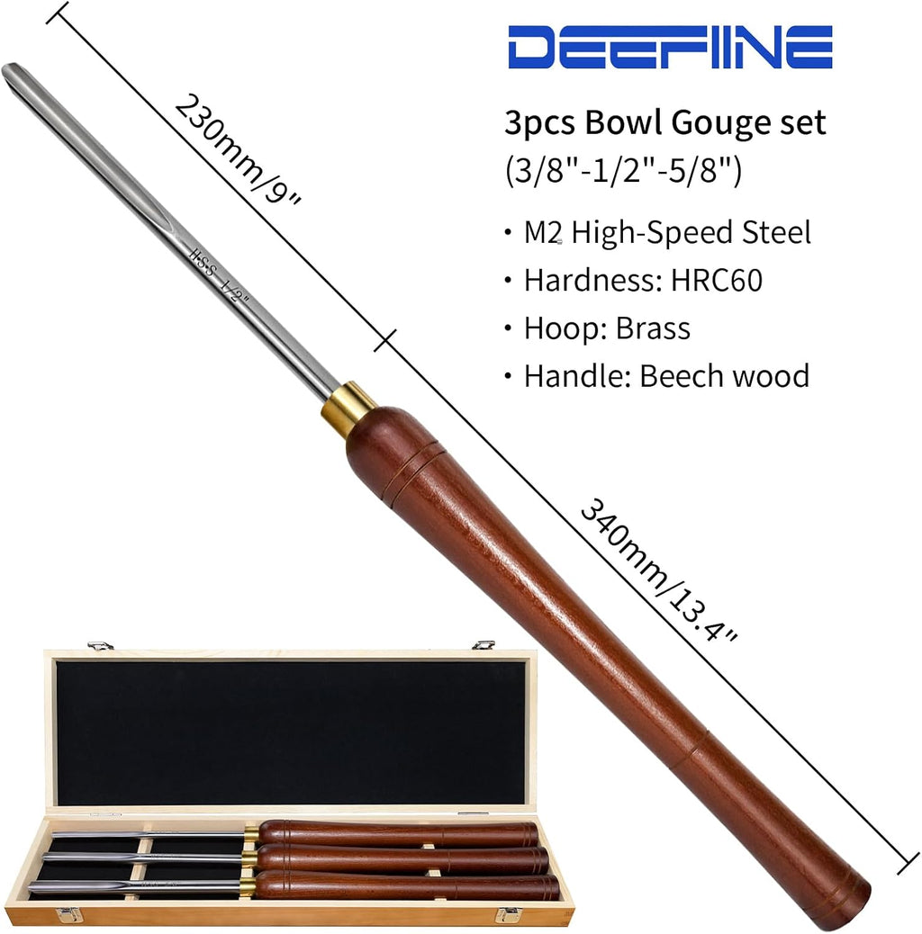3-Pack M2 HSS Bowl Gouge Set, Side Grind Wood Turning Chisels | M2 High-Speed Steel With HRC60 Hardness, Side Grind