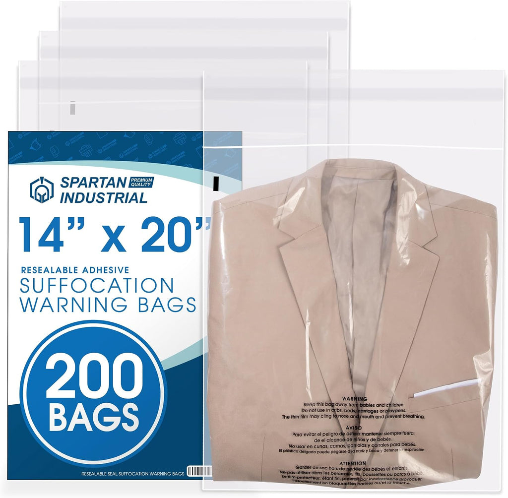 14” X 20” (200 Count) Self Seal Clear Poly Bags with Suffocation Warning