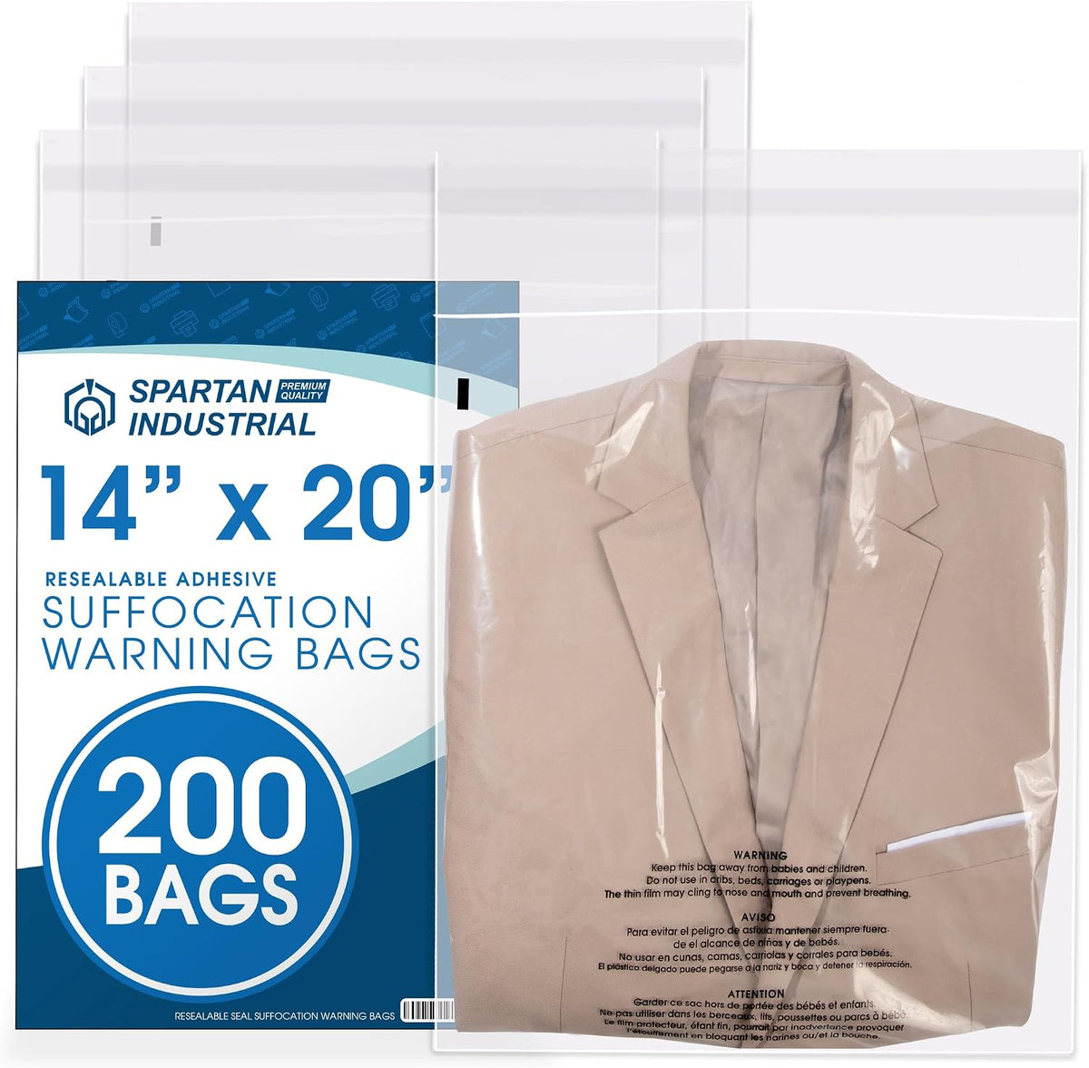 14” X 20” (200 Count) Self Seal Clear Poly Bags with Suffocation Warning