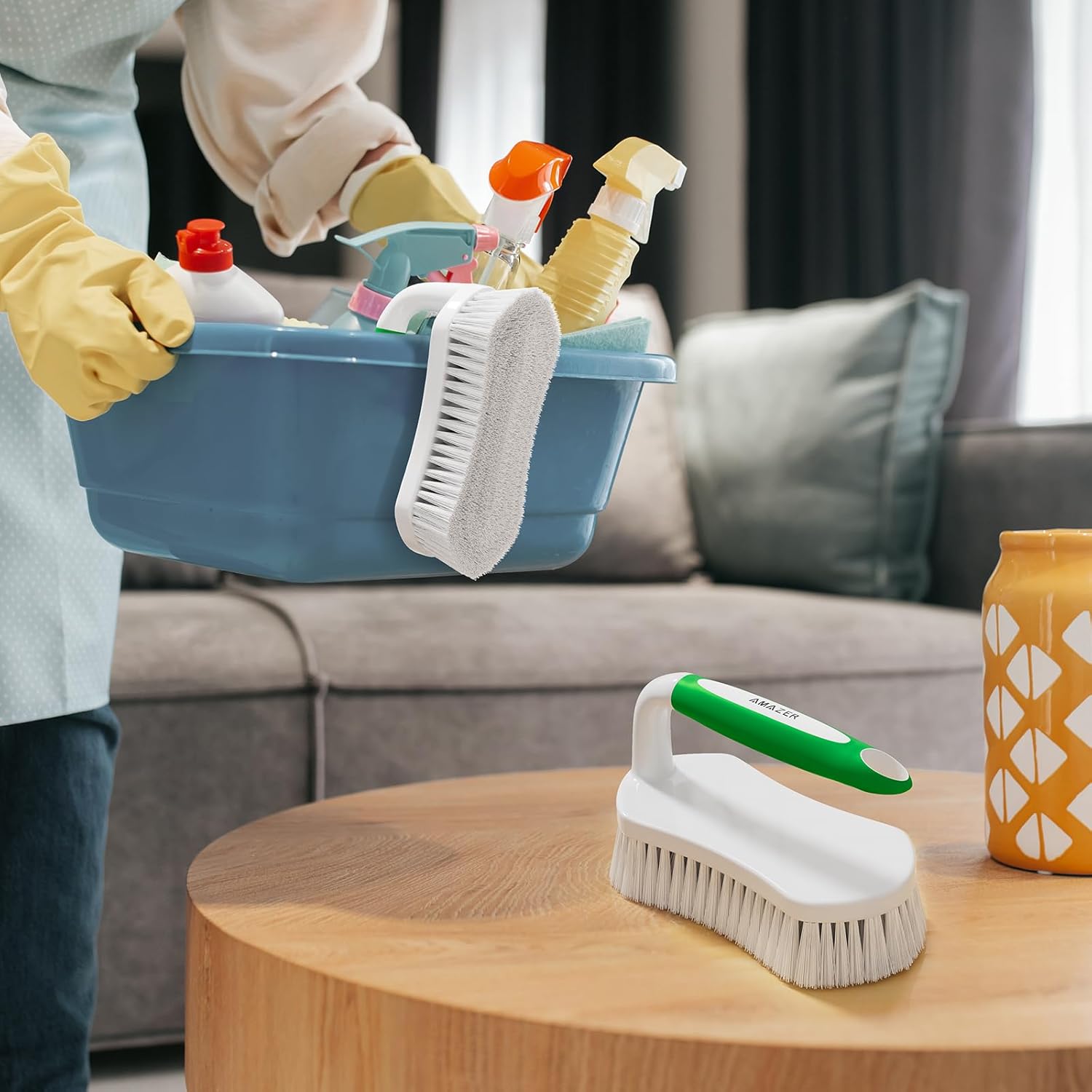 Scrub Brush for Cleaning Comfort Grip Shower Scrubber Stiff Bristles with Handle Heavy Duty Cleaner Brush for Tub