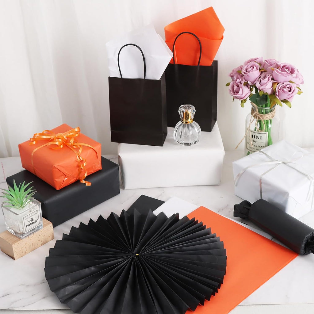 90 Sheets Orange Black White Tissue Paper Bulk for Gift Wrapping