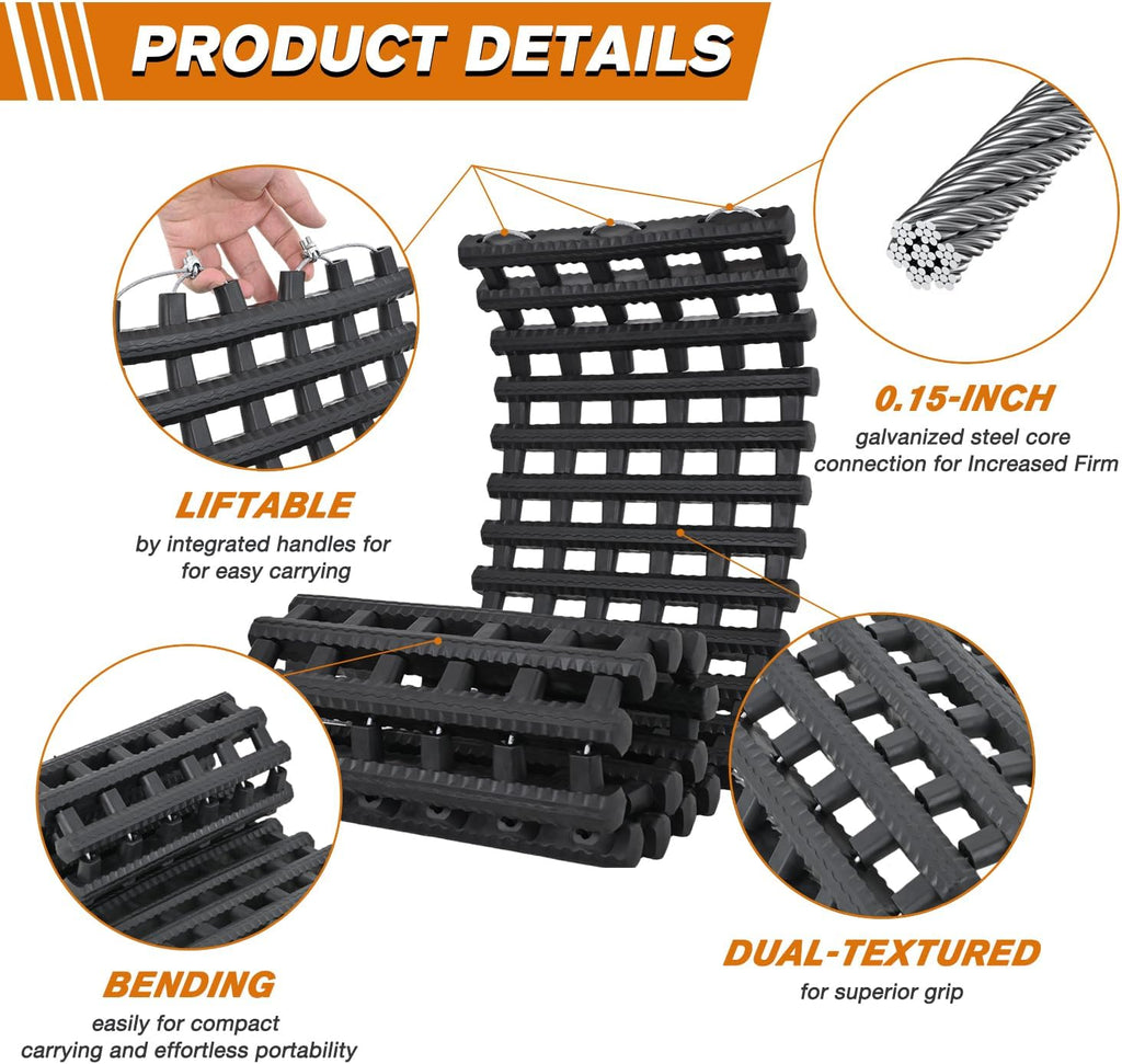 Tire Traction Mats 7 Ton Heavy-Duty 39" Recovery Tracks 2 Pack | For Off-Road 4X4 SUV Truck & Van in Snow Mud Ice &