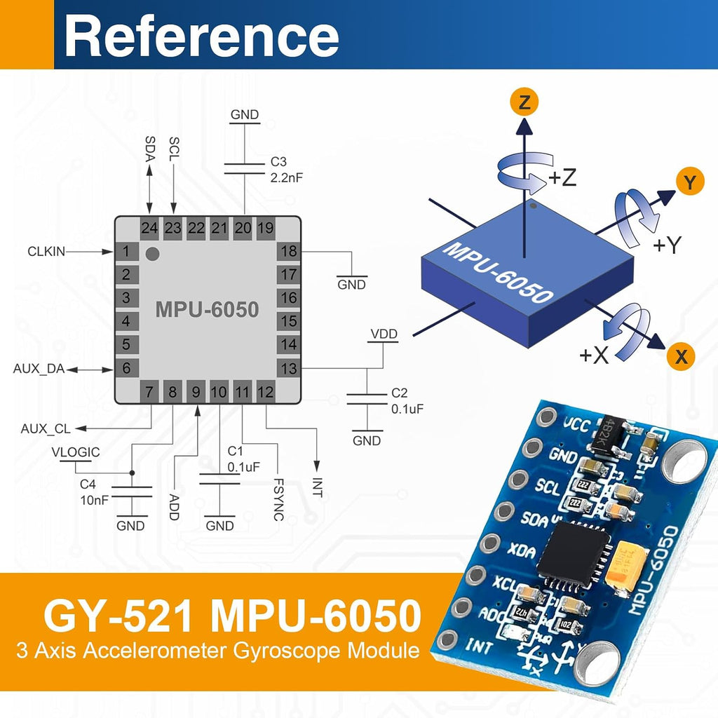 6PCS MPU-6050 IMU Sensor Modules, 6-Axis Accelerometer Gyroscope