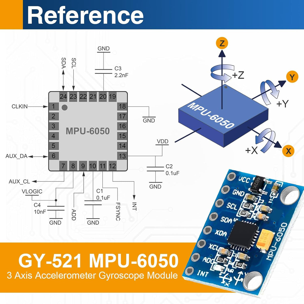6PCS MPU-6050 IMU Sensor Modules, 6-Axis Accelerometer Gyroscope