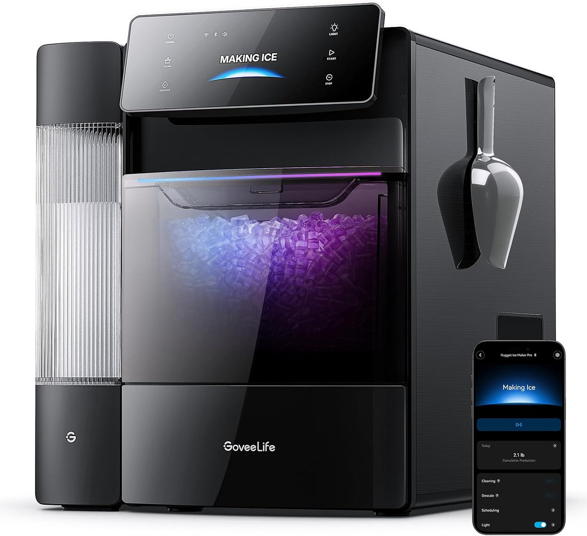 Smart Nugget Ice Maker Pro, 60lbs Daily, 6-Minute Ice, 40dB